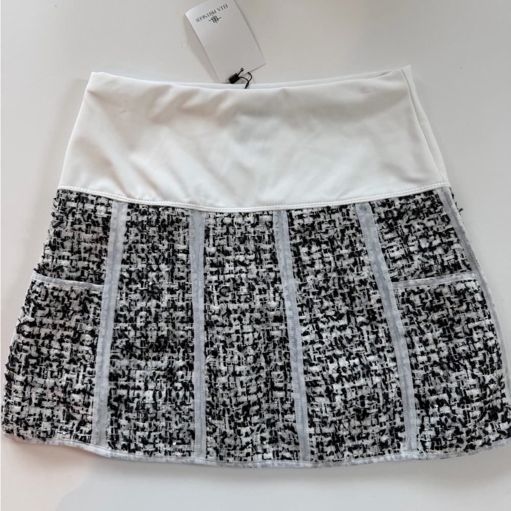 White Waistband Black & White Tweed Mini Golf Skirt